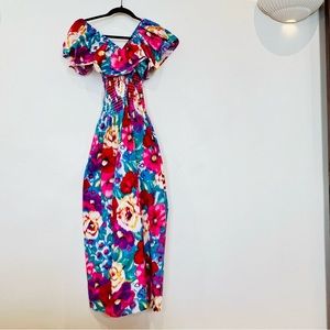 Vintage jumpsuit I Magnin Andrew Downs floral wide leg Palazzo Pants L XL